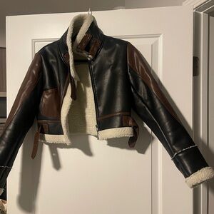 Missguided crop contrast aviator jacket in multi